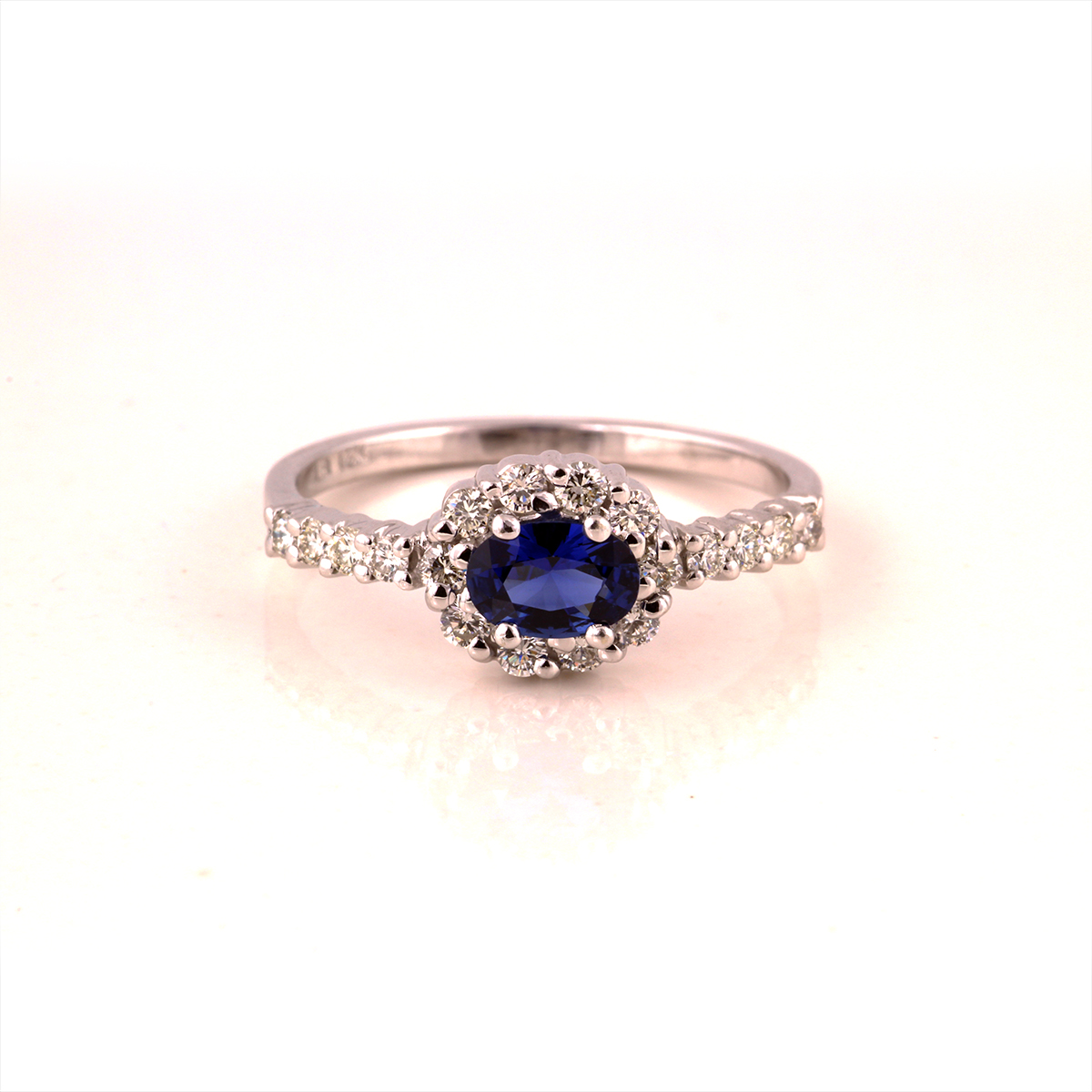 Pre-owned 14k Sapphire and Diamond Halo Ring