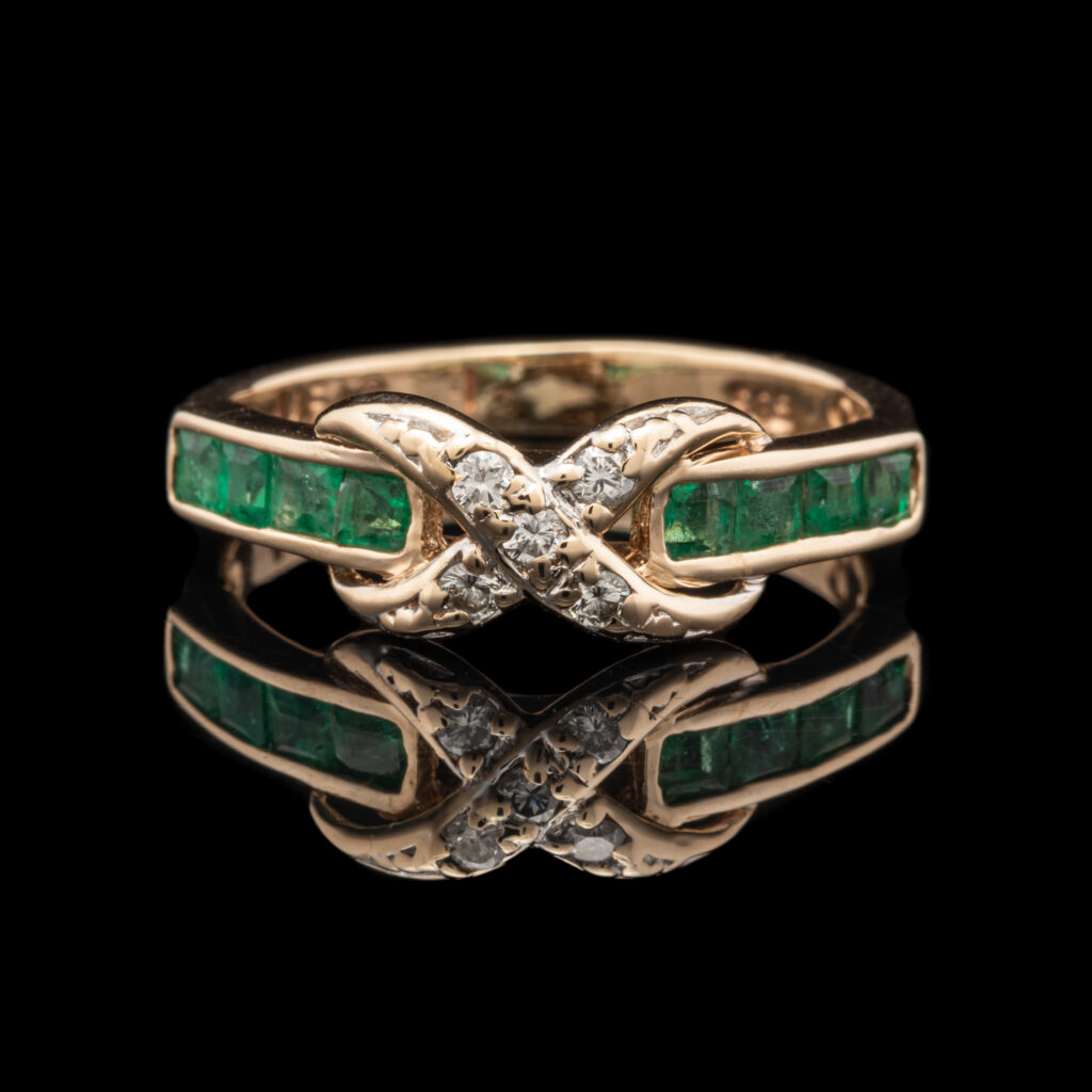 Pre-Owned 14K Emerald and Diamond Band