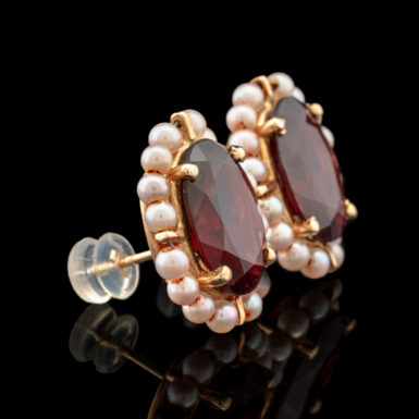 Vintage 14K Pyrope Garnet & Pearl Earrings