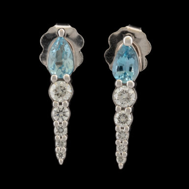 Pre-Owned 14K Aquamarine & Diamond Earrings