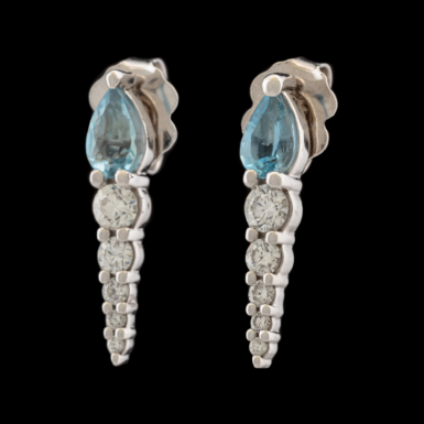 Pre-Owned 14K Aquamarine & Diamond Earrings