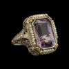 Antique Amethyst and Natural Pearl Filigree Ring in 14K