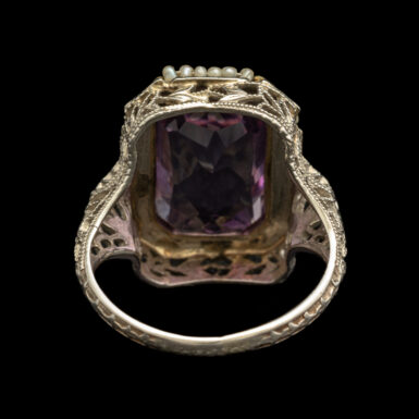 Antique Amethyst and Natural Pearl Filigree Ring in 14K