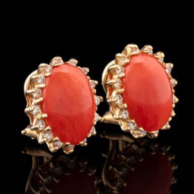 Pre-Owned 14K Red Coral & Diamond Earrings