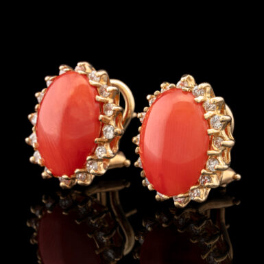 Pre-Owned 14K Red Coral & Diamond Earrings