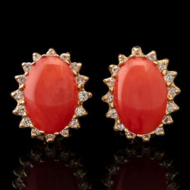 Pre-Owned 14K Red Coral & Diamond Earrings