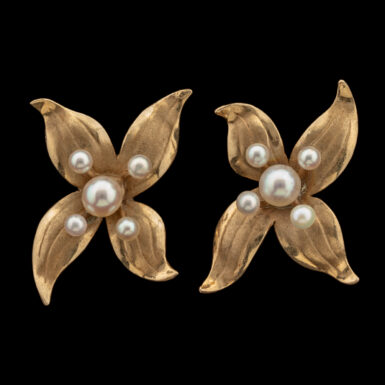 Vintage Pearl Orchid Earrings in 14K