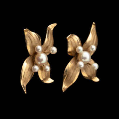 Vintage Pearl Orchid Earrings in 14K