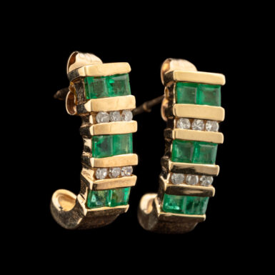 Pre-Owned 10K Emerald & Diamond Half Hoop Earrings