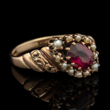 Antique 14K Garnet & Pearl Ring
