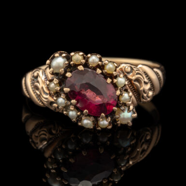 Antique 14K Garnet & Pearl Ring