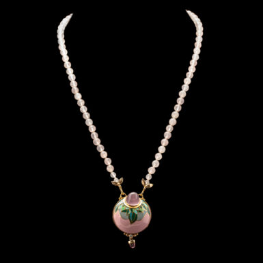 Pre-Owned 18k Rose Quartz, Tourmaline, Diamond & Enameled Turtle Pendant