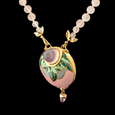 Pre-Owned 18k Rose Quartz, Tourmaline, Diamond & Enameled Turtle Pendant