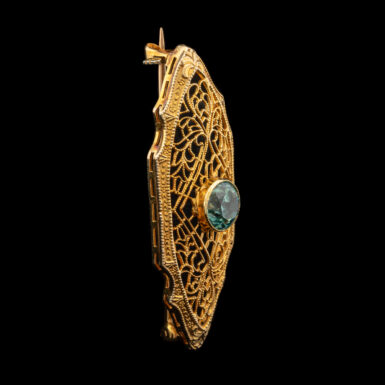 Antique 10K Blue Zircon Filigree Pin