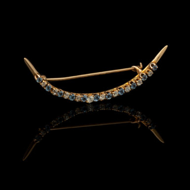 Antique 9K Sapphire and Diamond Crescent Pin