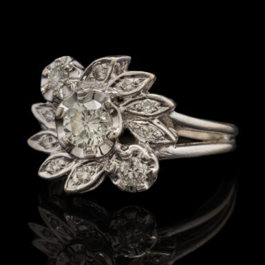 Vintage 14K Flower Design Diamond Ring - Image 2