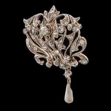 Antique Edwardian 15K Diamond & Pearl Brooch - Image 3