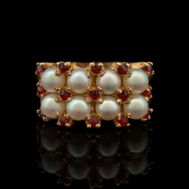 Pre-Owned Pearl and Garnet Ring in 14K