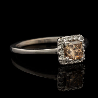 Pre-Owned Halo Cognac Diamond Engagement Ring in 14K