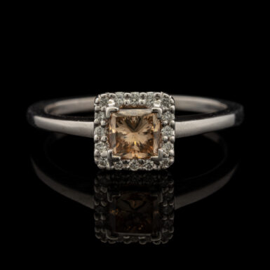 Pre-Owned Halo Cognac Diamond Engagement Ring in 14K