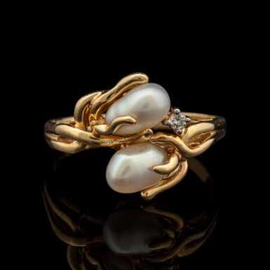 Pre-Owned Fresh Water Pearl and Diamond Ring in 14K