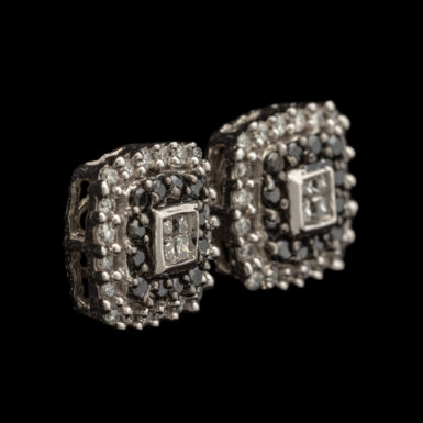 Pre-Owned 10K Diamond & Black Spinnel Earrings