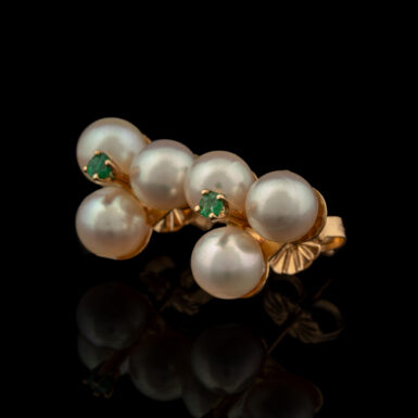 Pre-Owned Pearl & Emerald Stud Earrings in 14K