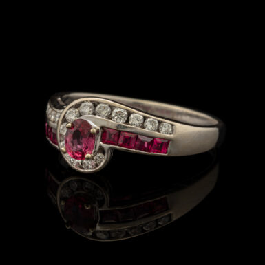 Pre-Owned Ruby & Diamond By-Pass Ring in 14K White Gold