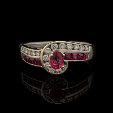 Pre-Owned Ruby & Diamond By-Pass Ring in 14K White Gold