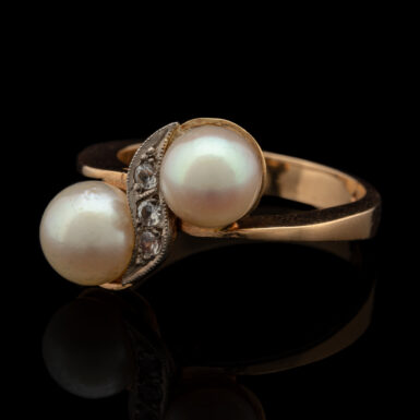 Vintage 18K Cultured Pearl & White Spinel Ring