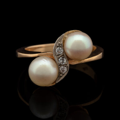 Vintage 18K Cultured Pearl & White Spinel Ring