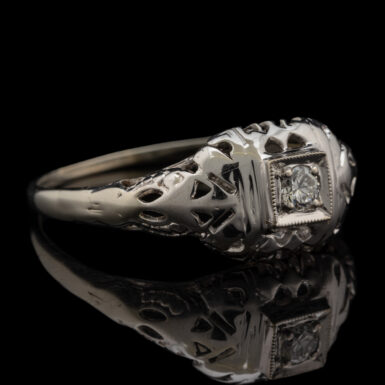 Vintage Filigree Diamond Ring in 18K White Gold