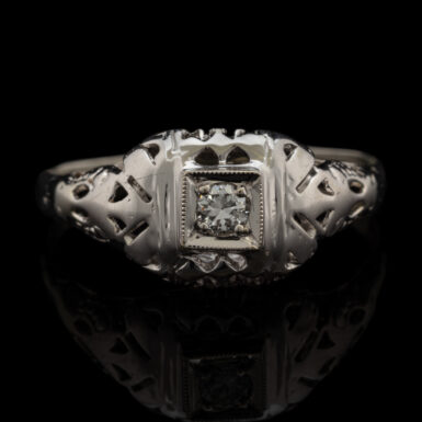 Vintage Filigree Diamond Ring in 18K White Gold