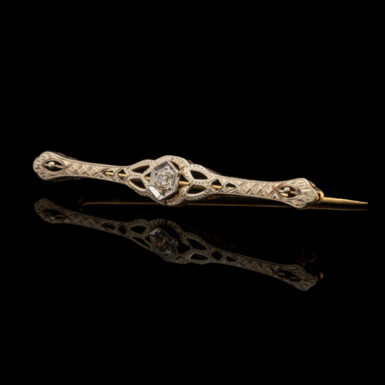 Classic Antique Diamond Filigree Bar Pin in 14K