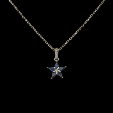 Pre-Owned Sapphire & Diamond Star Pendant in 18K White Gold