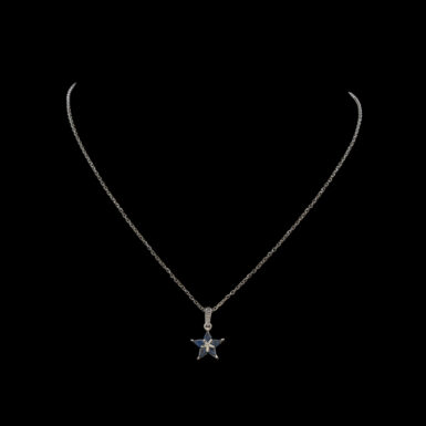 Pre-Owned Sapphire & Diamond Star Pendant in 18K White Gold