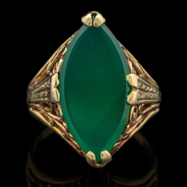 Vintage 15K Art Nouveau Green Chalcedony Ring