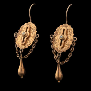 Antique Victorian Pearl Dangle Earrings in 14K