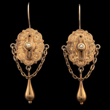 Antique Victorian Pearl Dangle Earrings in 14K