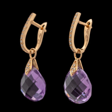 Pre-Owned 18K Rose Gold Amethyst & Diamond Earrings