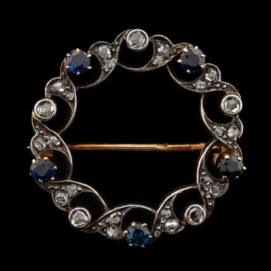 Antique Diamond & Sapphire Circle Brooch in Gold & Silver