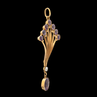 Antique Art Nouveau Amethyst & Pearl Fan Pendant