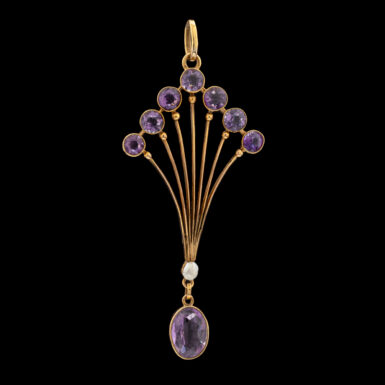 Antique Art Nouveau Amethyst & Pearl Fan Pendant