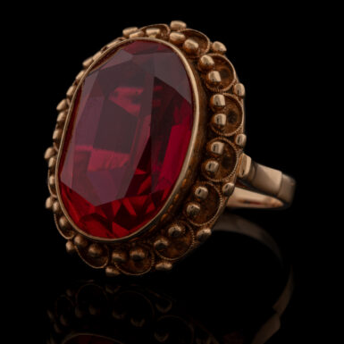 Vintage Synthetic Ruby Dinner Ring in 14K