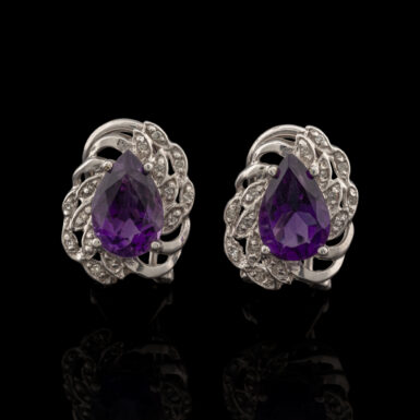 Pre-Owned 14K Amethyst & Diamond Earrings