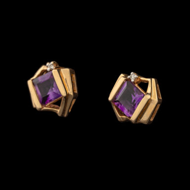 Pre-Owned Amethyst & Diamond Post Earrings in 14K