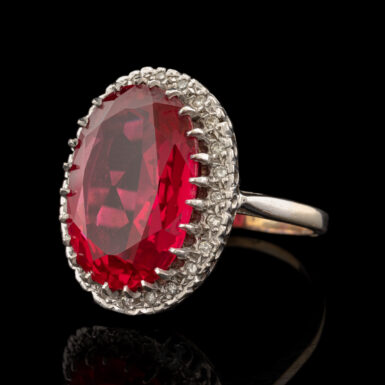 Pre-Owned Synthetic Ruby & Diamond Ring in 14K