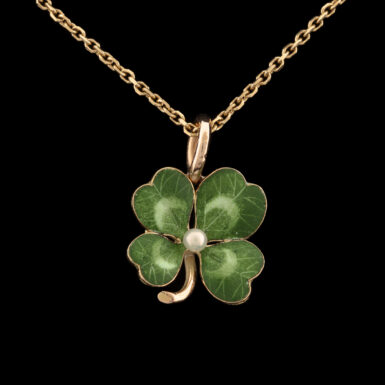 Antique 14K & Pearl Enameled Clover Pendant