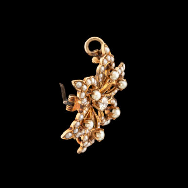 Antique Victorian Diamond & Pearl Star Brooch in 14K