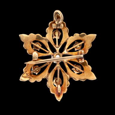 Antique Victorian Diamond & Pearl Star Brooch in 14K